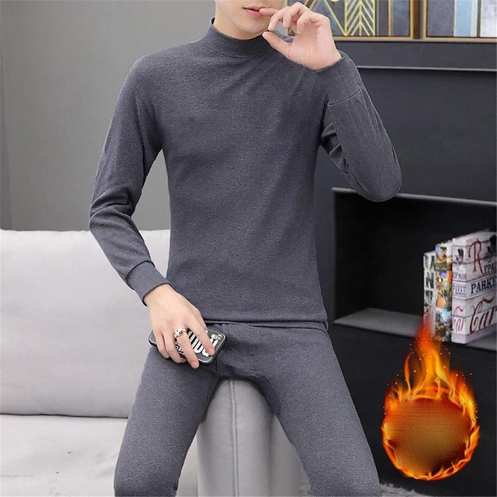 DHTDVD Winter Men's Plus Velvet Thick Thermal Underwear Suit Youth Slim Shirt and Underwear Two-Piece Suit (Color : D, Size : M Code) : Clothing, Shoes & Jewelry