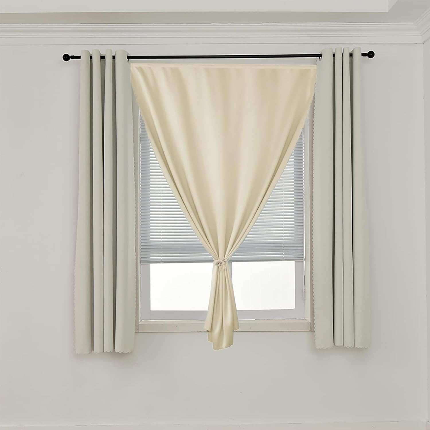 AJAZZ 100% Blackout Curtains for Bedroom Self Adhesive Curtains Temporary Curtain Easy to Install Used for Boho Curtains Window Curtain (Beige, 59" W x 72" L) 1 Panel 59"W x 72"L (Pack of 1) Beige