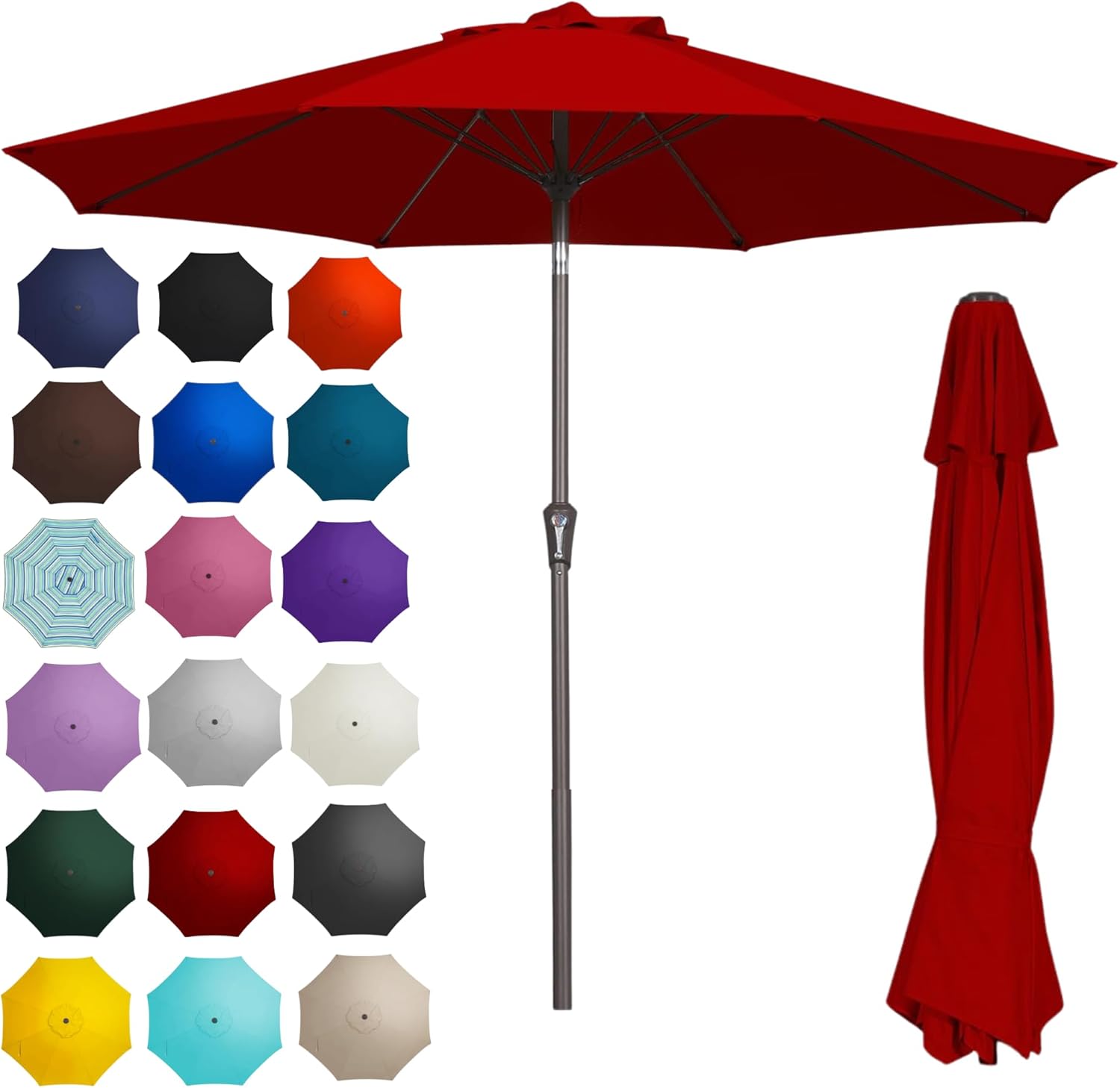 PatioKingdom 9FT Patio Umbrella with Push Button Tilt and Crank Outdoor Market Umbrella with 8 Sturdy Fiberglass Ribs and UV Protection