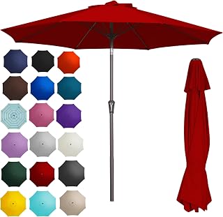 PatioKingdom 9FT Patio Outdoor Umbrella-UPF 50+ Sun Shade with Wind Vent, Push-Button Tilt & Smooth Crank Lift, Rust-Resistant Fiberglass Frame for Garden, Backyard,Yard (Red)