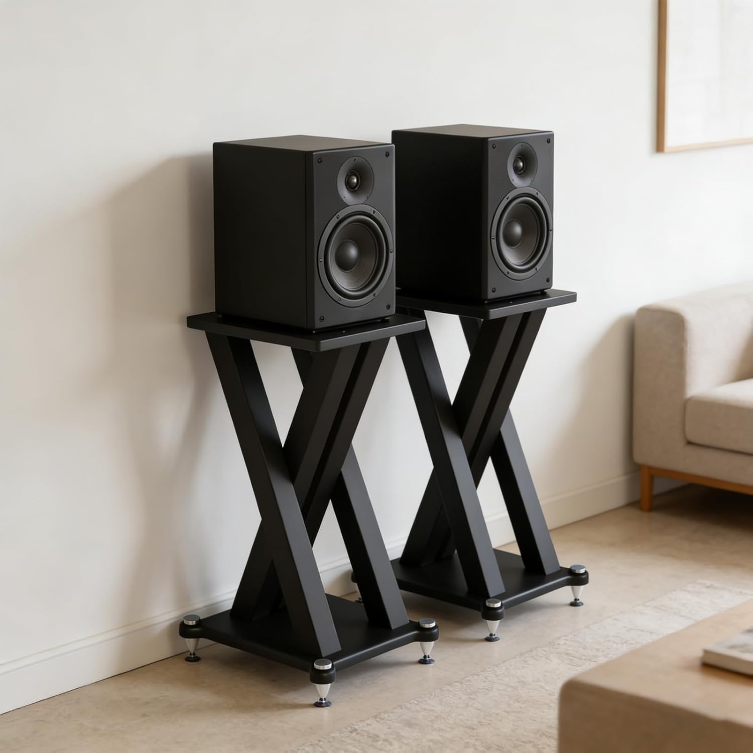 Heavy Duty Speaker Stands Pair, Reduce Vibrations Large Speaker Stands Holds 110lbs, High-Density Board, Anti-Slip & Non-Vibration Satellite Speaker Stands for Home Theater/Studio (Black, 31.4in)