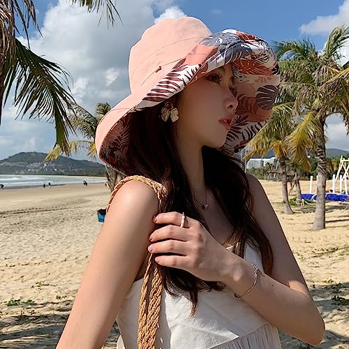 Image of HUAMULAN Women Sun Hat Summer Bucket Beach Boonie Cotton Cap Wide Brim UPF 50