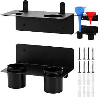 Dual Oil Funnel Holder, Wall Mount Funnel Holder Buddy Storage Rack with 2 Plastic Removable Collection Cups, Fluid Drain Funnels Kit Organizer Bracket for Workshop, Automotive Garage Shop