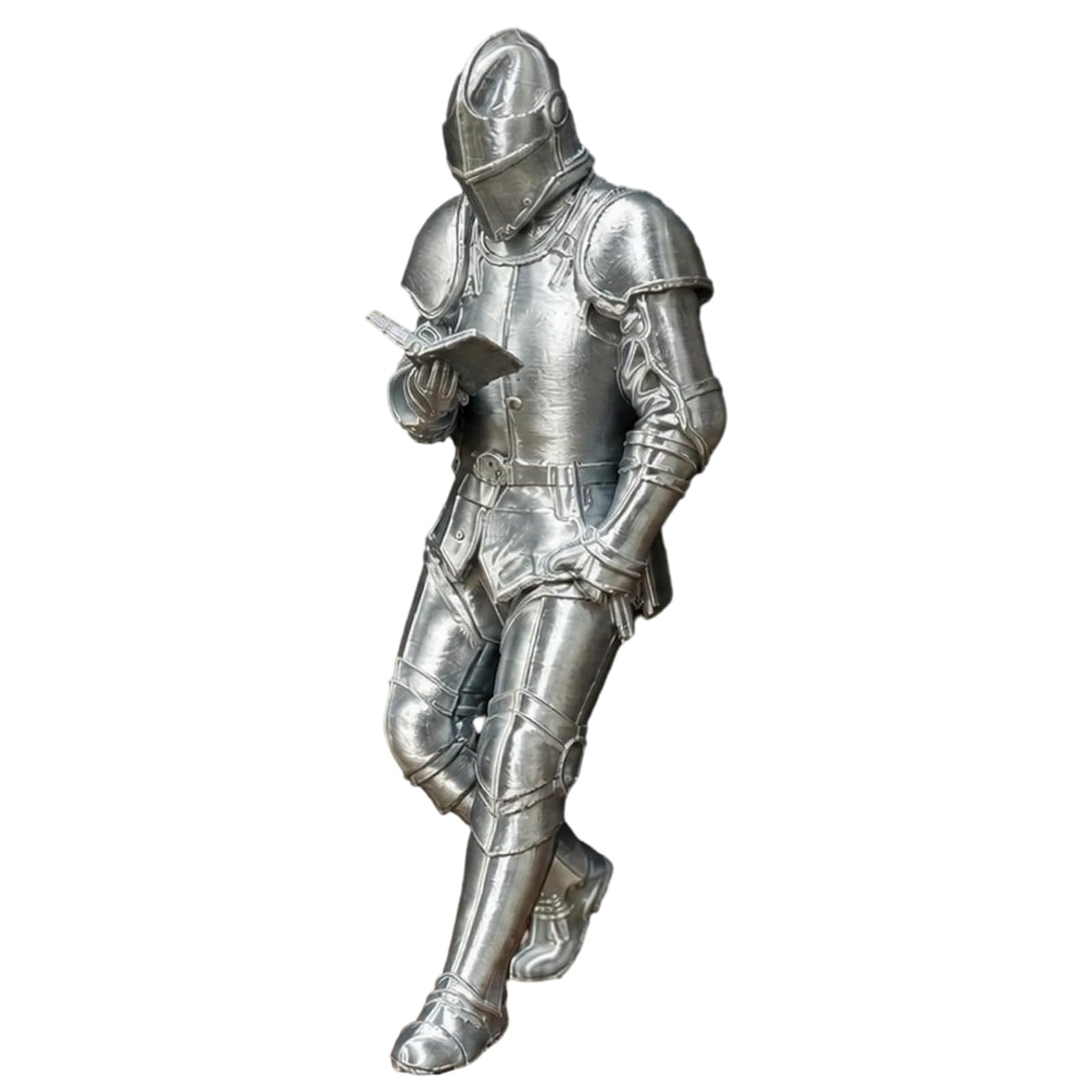 Medieval Knight Statue, Silver Finished Gothic Figurine for Bookshelf