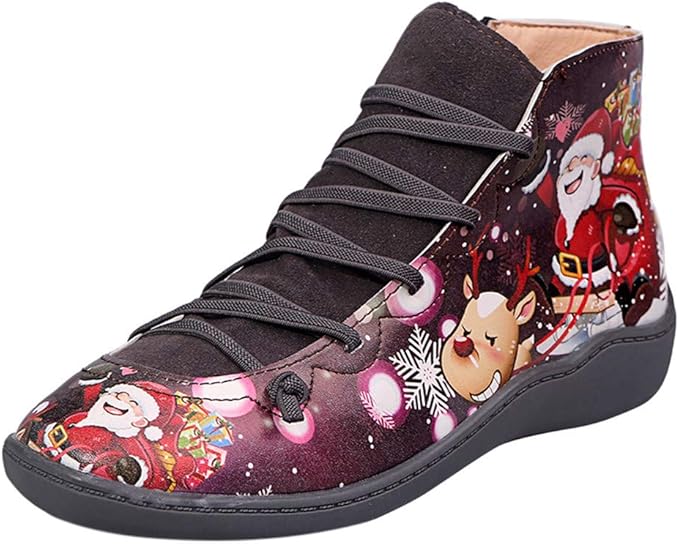 Ankle Boots for Women No Heel,Women's ShortShoe LaceUp