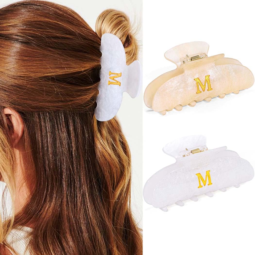 Reaky Acrylic Hair Clips Letter Claw Clips Cute Hair Clip Stylish Hair Accessories for Women (champagne+white-M)