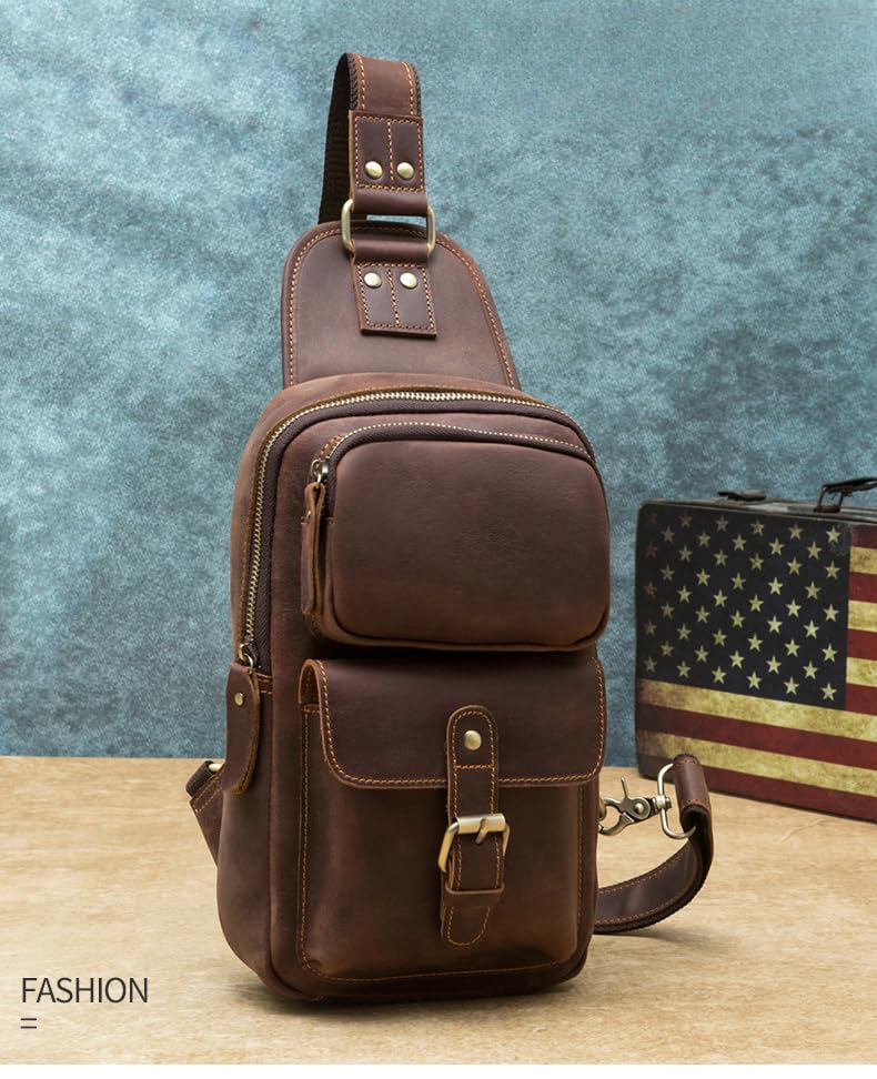 Genuine Leather Sling Bag Men Women Vintage Shoulder Backpack Chest Casual Daypack Crossbody Outdoor Thick Full Grain2