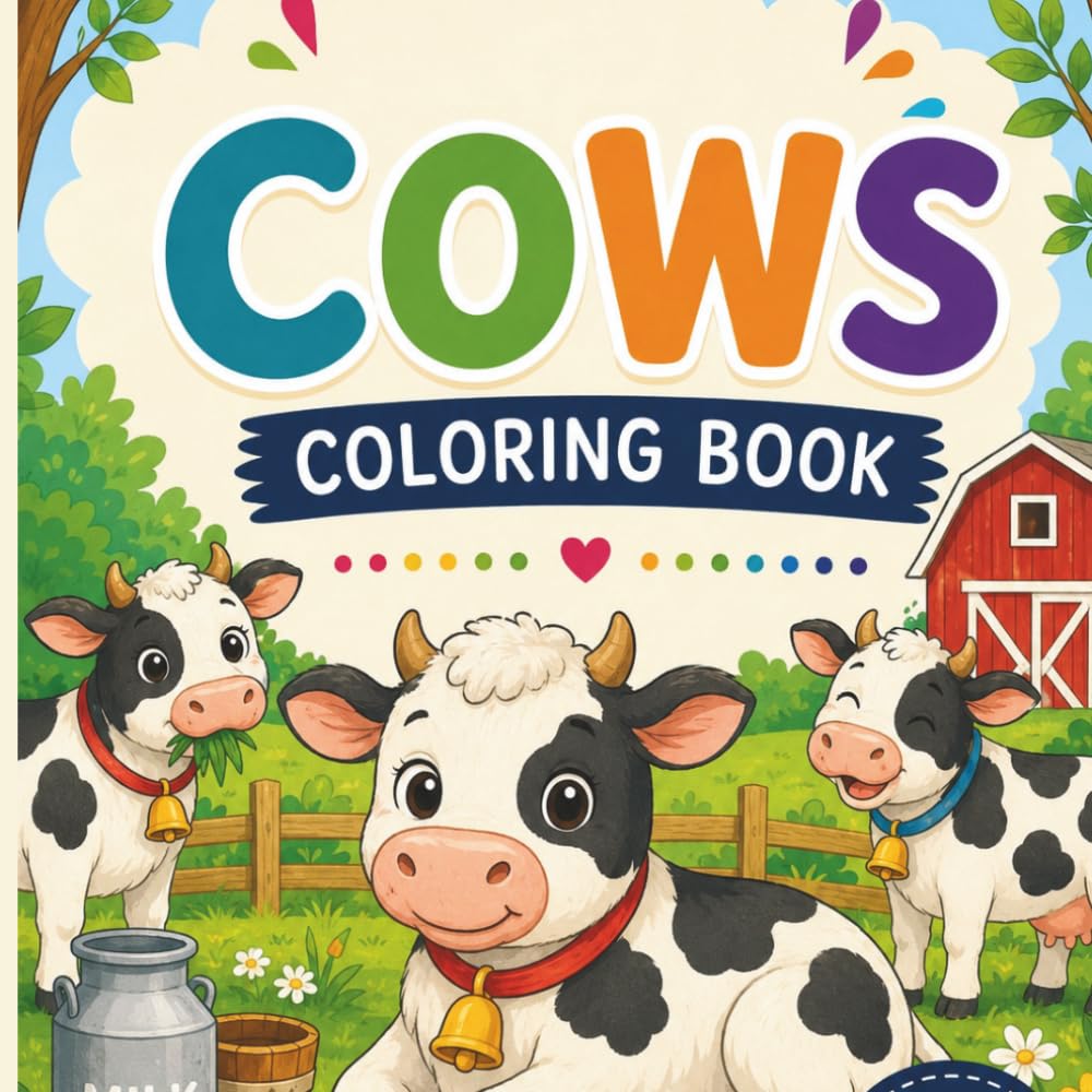 Cute Cows Coloring Book for Kids Ages 3-8: Fun and Easy Farm Animal Coloring Pages with Adorable Baby Cows, Happy Calves, and Cute Farm Scenes for Boys and Girls