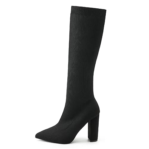 NEWBELLA Women's Winter Chunky Heel Knee High Boots