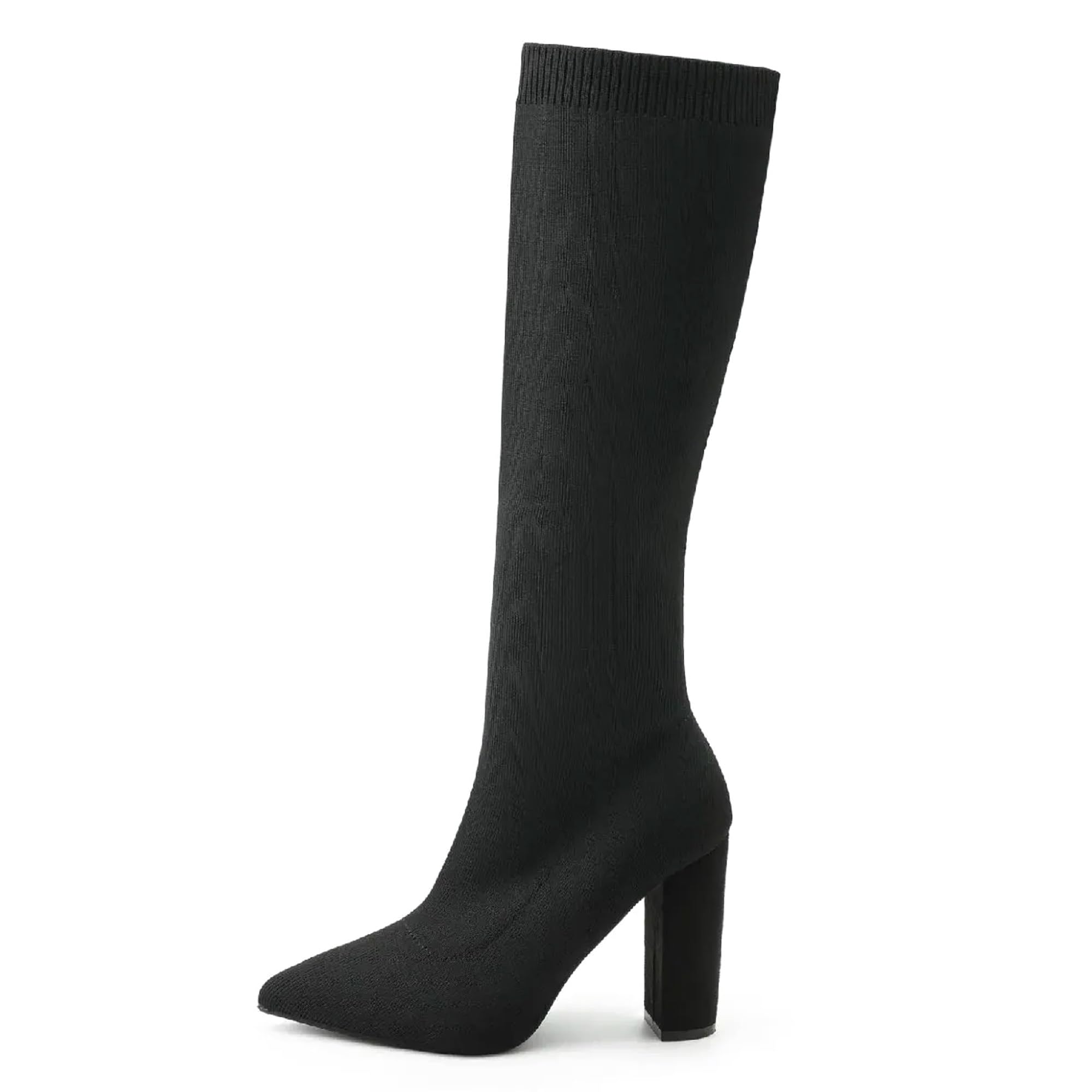 NEWBELLA Women's Knee High Stretch Knit Chunky Heel Non-Slip Boots