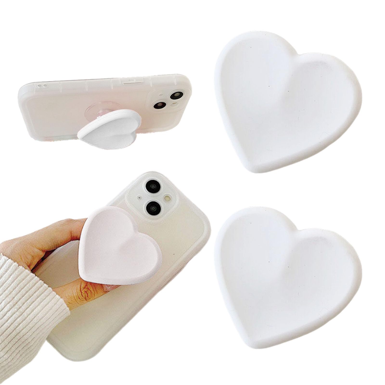 2PCS Heart-Shaped Silicone Mobile Phone Grip Stand,zakora Collapsible Cellphone Finger Grip Holder for Smartphone Tablet Cell Phone Accessory (Black) — view 8