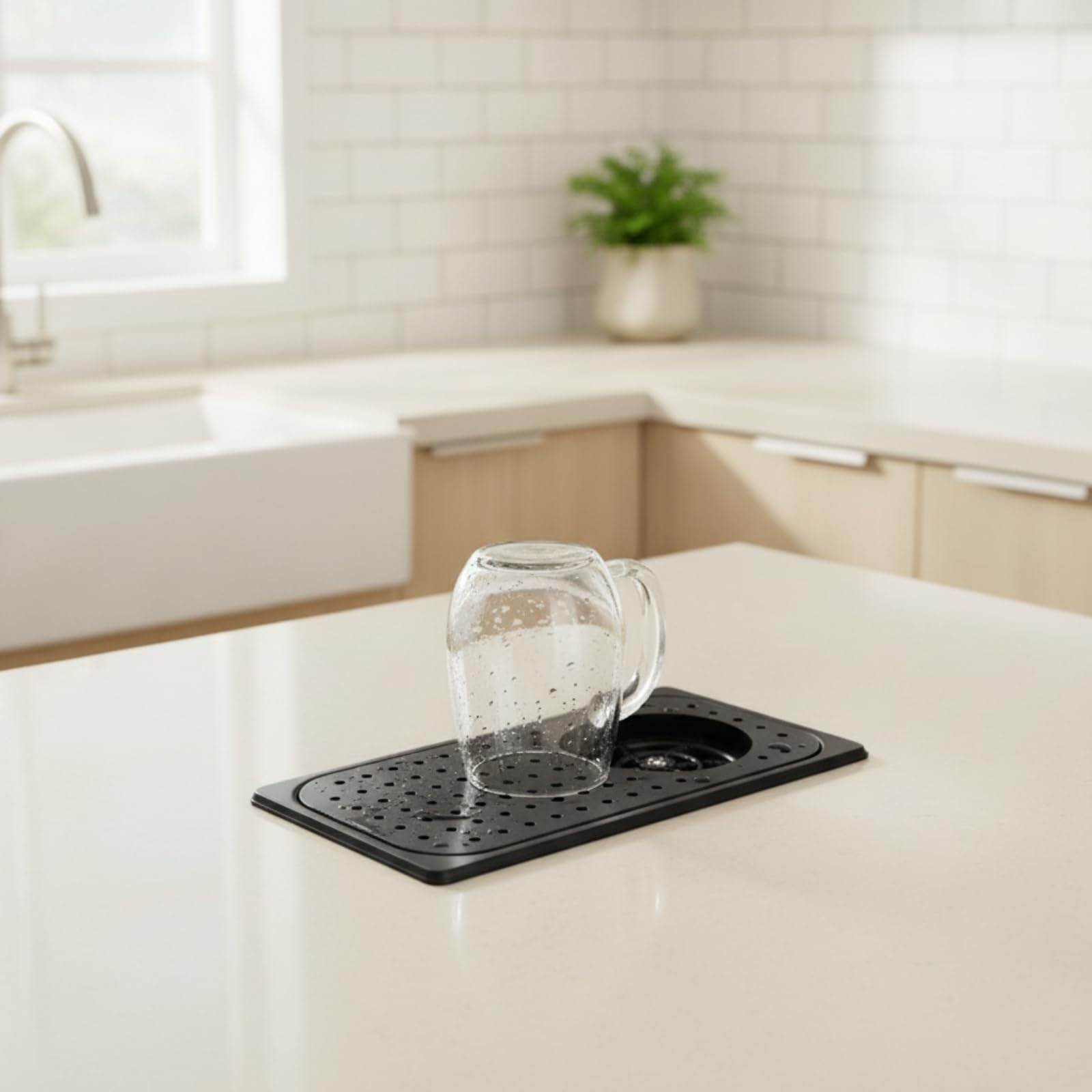 Colcolo Lavavajillas de Barra para Vasos Copas Tazas Vidrios con Chorro Concentrado Eliminación de Encastre de Mostrador Bordes Redondeados Escurreaguas, Plateado, Grande