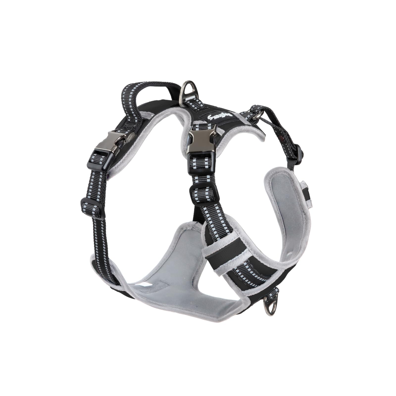 DogTraxs - Step-in Dog Harness - for Medium Dogs - Soft Padding & Reflective Trim - Adjustable No Pull Through Design - Control Handle - Top & Front Clip Durable - Black