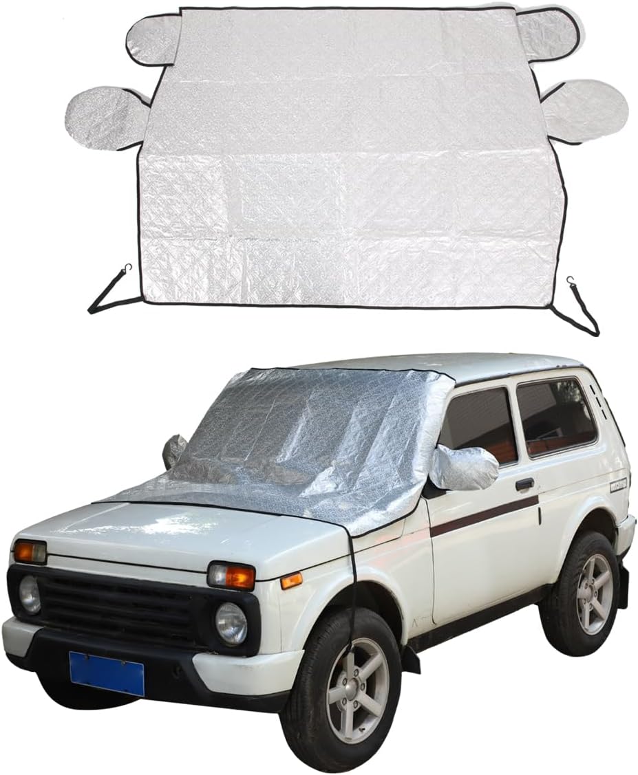 Car Windshield Snow Cover Compatible for Lada Niva, for Ice and Snow, UV & Frost Wiper Mirror Protector Windproof Sunshade Cover Accessories 65.74 * 9.05" Inch (Silver)
