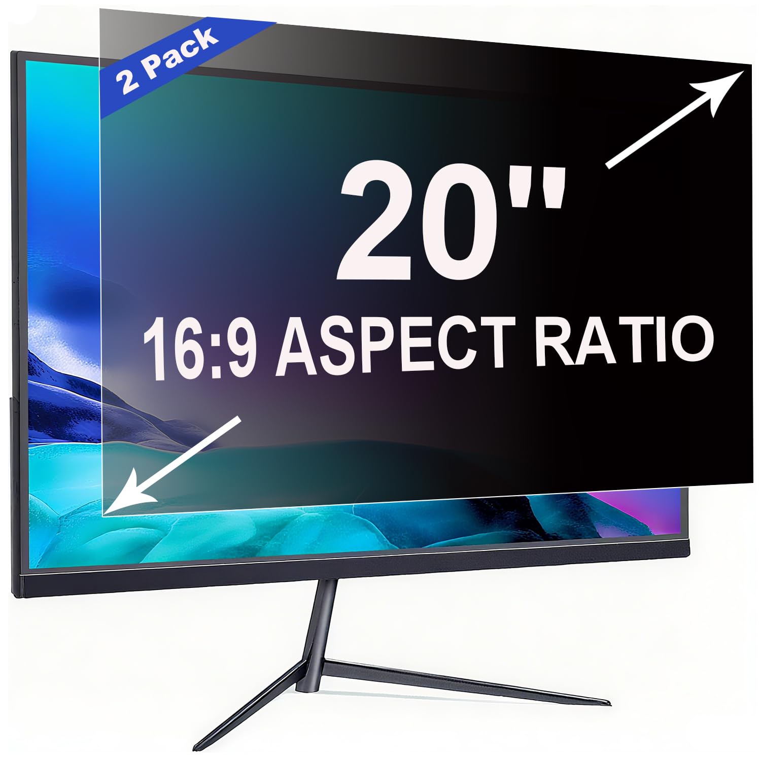 2 pièces Pellicola Privacy 20 Pollici 16:9 (44.2x24.9cm) Monitor - Filtro Privacy Schermo Luce Blu & Anti-Riflesso, Rimovibile | Filtro Privacy PC per Ufficio