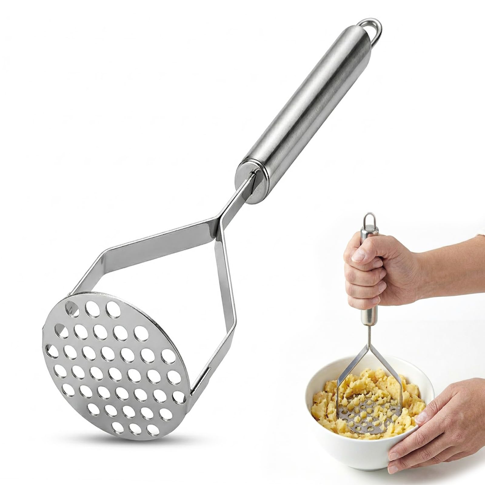 GZYCKJ Potato Masher, Stainless Steel Potato Masher Metal Masher Kitchen Tool for Vegetables Fruit Ricer Dishwasher Safe