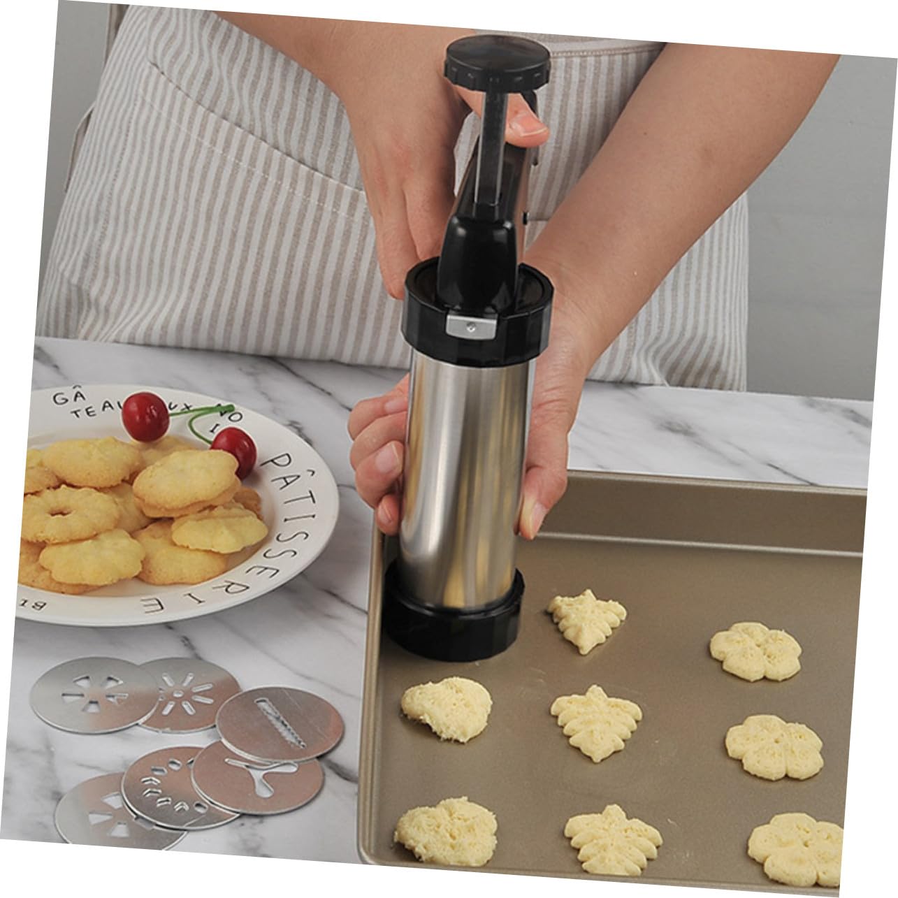 Herramienta de Moldear Galletas de Acero Inoxidable Boquillas y Placas para Repostería Casera Máquina Manual para Hacer Galletas y Decorar Pasteles para Cocina y Reutilizable