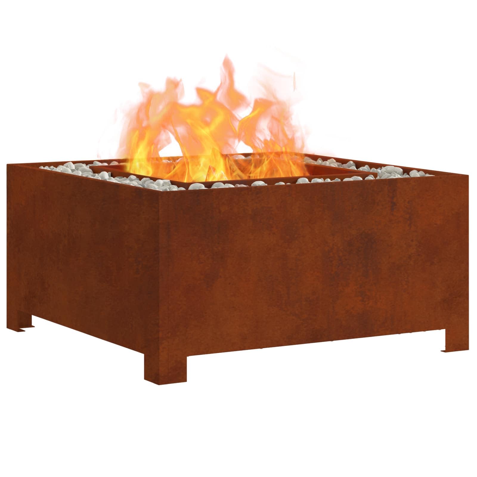 vidaXL Focolare Marrone 80 x 80 x 40 cm, Focolare Industriale da Esterno, Quadrato e Portatile, Resistente alla ruggine, Ideale per Giardini e Terrazzi