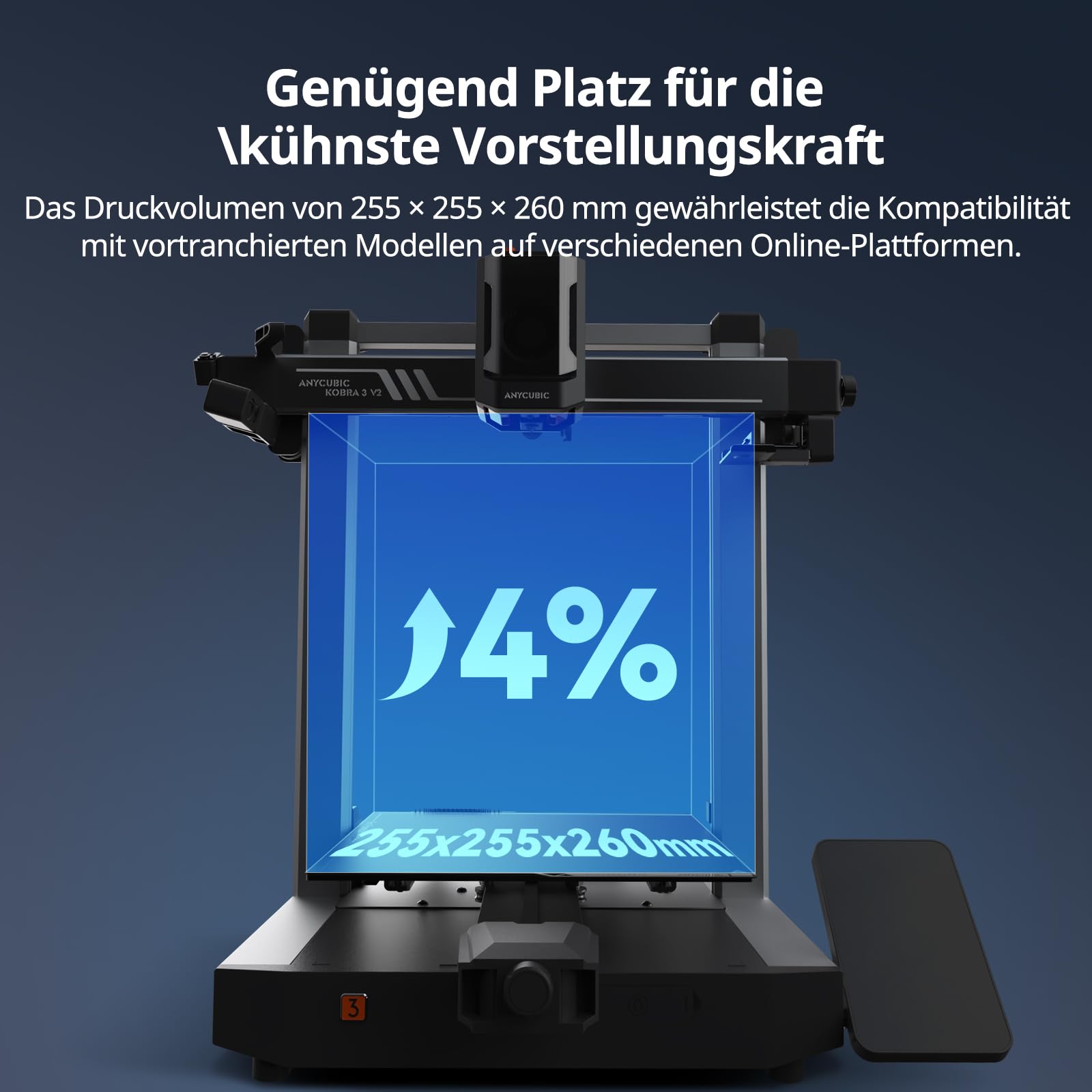 Anycubic Kobra 3 V2 3D Drucker, Verbesserte Düsentechnologie und Auto-Leveling, Mehrfarbendruck über ACE Pro, Druckgröße 255 x 255 x 260 mm