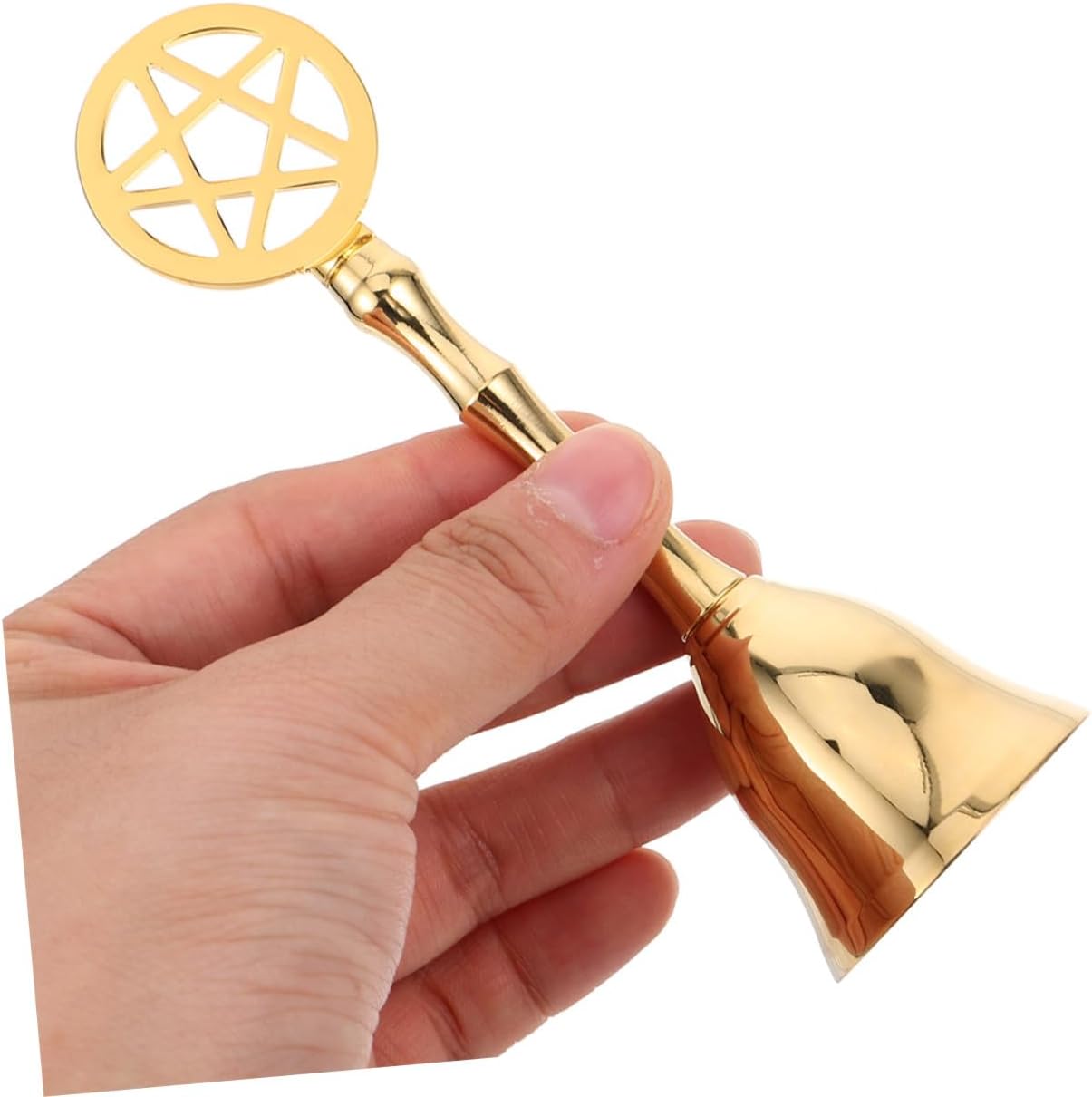 Pentagram Brass Hand Bell 2pcs Set, Loud Metal Ritual Altar Bells with Handle for Meditation, Classroom, Restaurant Service, and Tarot Ceremony Decoration