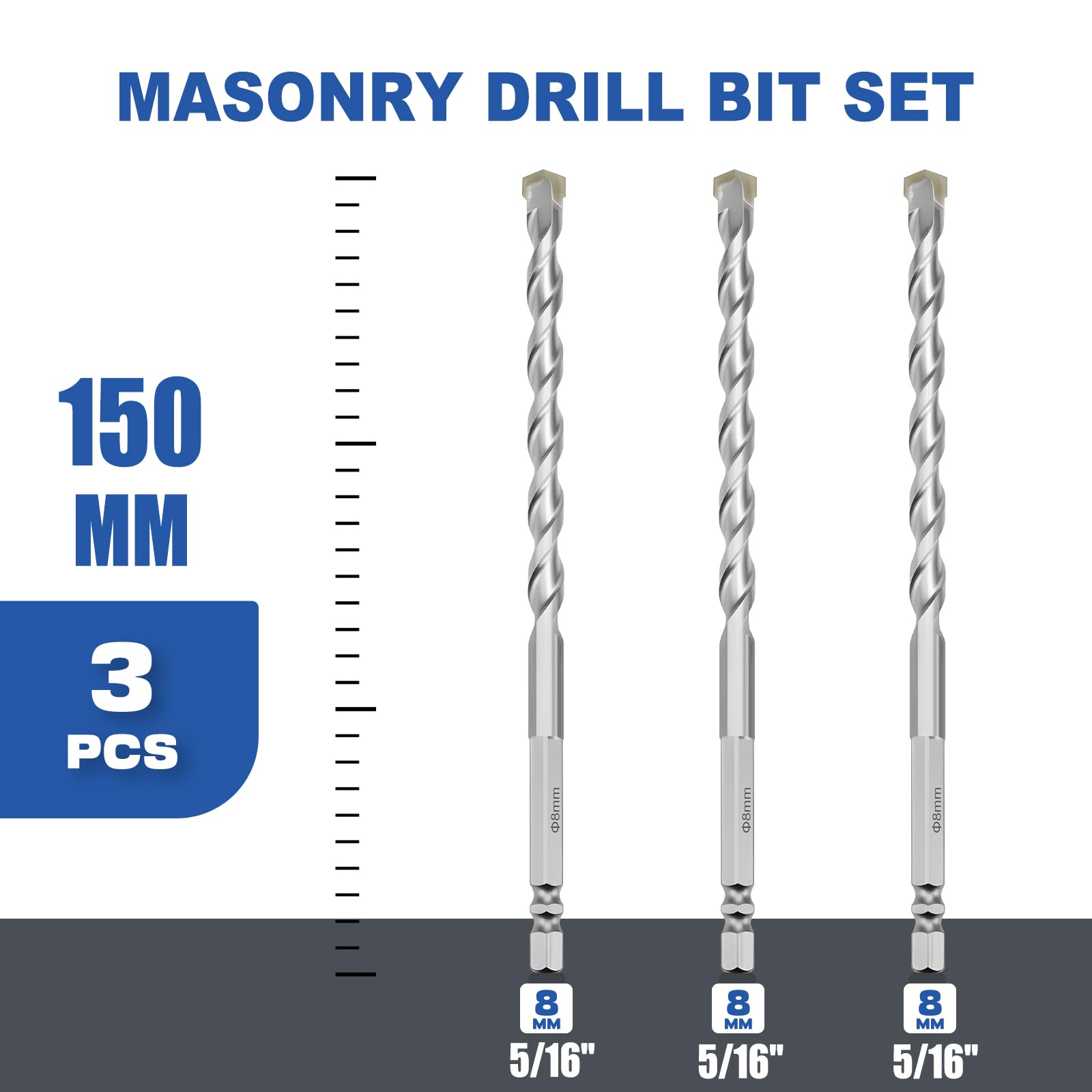 GRIXLEN Masonry Drill Bits - 3 Pack -2 GRIXLEN Masonry Drill Bits - 3 Pack -2