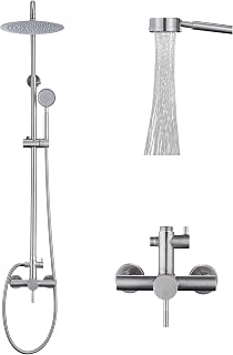 FOROUTE SS304 Outdoor Shower Faucet Set - Brushed Nickel High Pressure Rainfall Showerhead & Handheld Wand Kit