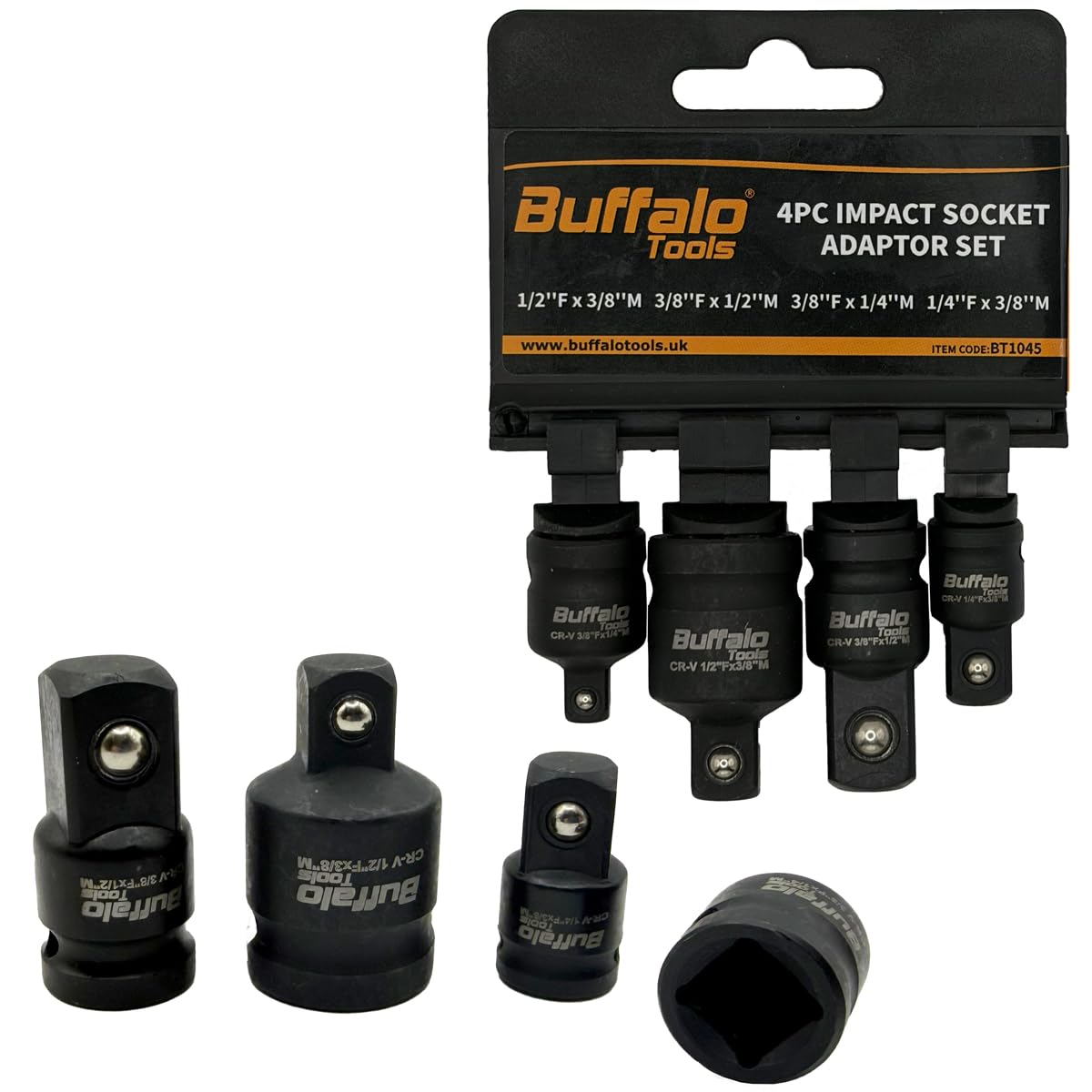 Buffalo Tools Impact Socket Adaptor Set, Step Up and Step Down Reducers, Converters, 4 Pieces