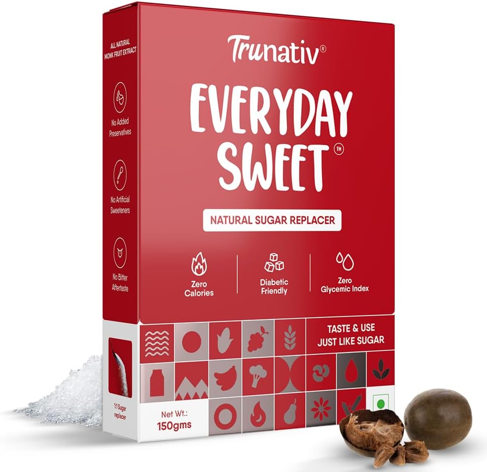 Trunativ Everyday Sweet | Monkfruit Sweetener Powder Loose Sugar Like Sweetener | Zero-Calorie Sugar Substitute | 1:1 Sugar Replacer for Cooking & Baking | Keto & Diabetic Friendly | 150g (Pack of 1).