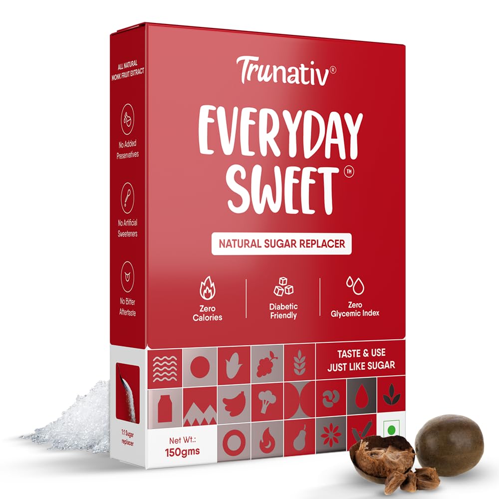 Trunativ Everyday Sweet | Monkfruit Sweetener Powder | Zero-Calorie Sugar Substitute | 1:1 Sugar Replacer for Cooking & Baking | Keto & Diabetic Friendly | 150g (Pack of 1)