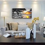 Yxbhhym-Beach Wall Art Black and White Ocean Pictures for Walls Sunrise Seascape Scenery Canvas Print Sunset Painting Palm Poster Sea Wave Artwork for Living Room Wall Art Bedroom Office Wall Décor