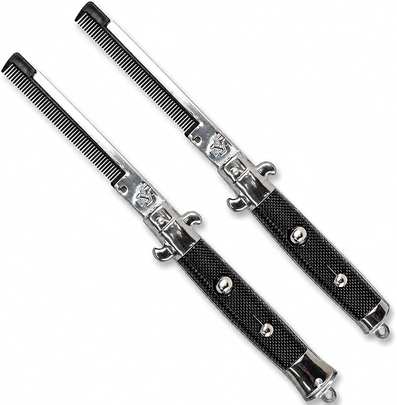 Pente dobrável de bolso Chochkees com dentes finos para barba e bigode, metal e plástico, pacote com 2