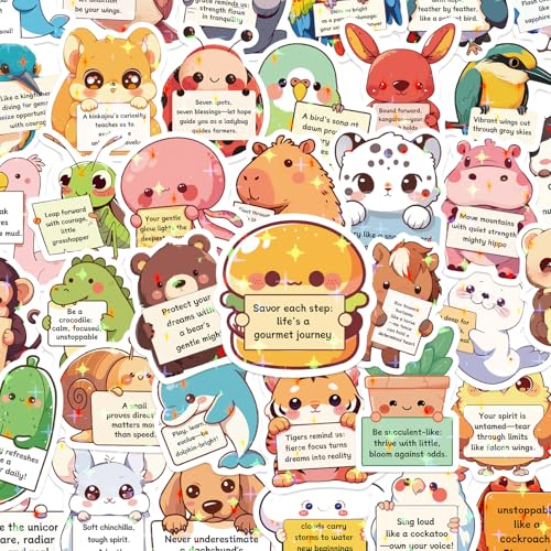 125 Sticker Pack Emotionale Unterstützung Tiere - Motivationale Aufkleber für Wasserflaschen, Laptops & Handys - Selbstliebe Zitate, Wasserdicht, Süße Geschenkidee für Erwachsene und Kinder