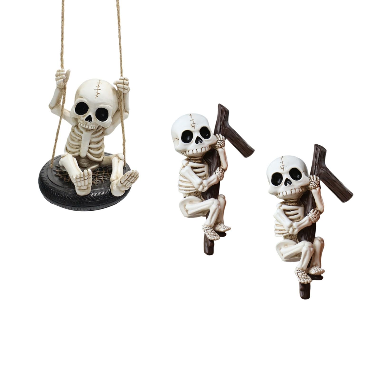 Uqezagpa 3Pcs Swinging Skull Resin Hanging Decoration Skeleton Figure Ornament for Window Yard Display Holiday Decoration Skeleton Swing
