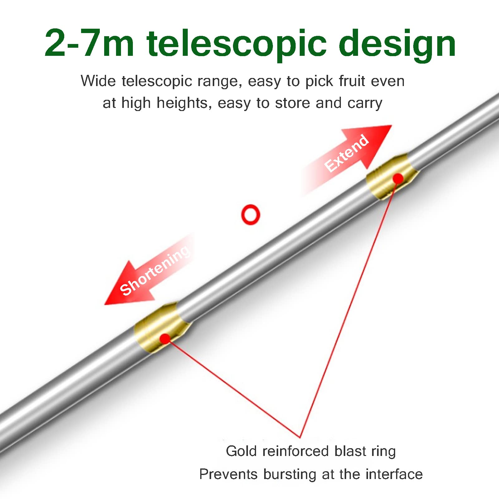 9.8 ft, Raccoglifrutta con Manico Telescopico, Raccogli Frutta, Morsetto in Metallo Bastone Telescopico per Raccogli Fichi D'india/Cachi/Melograno