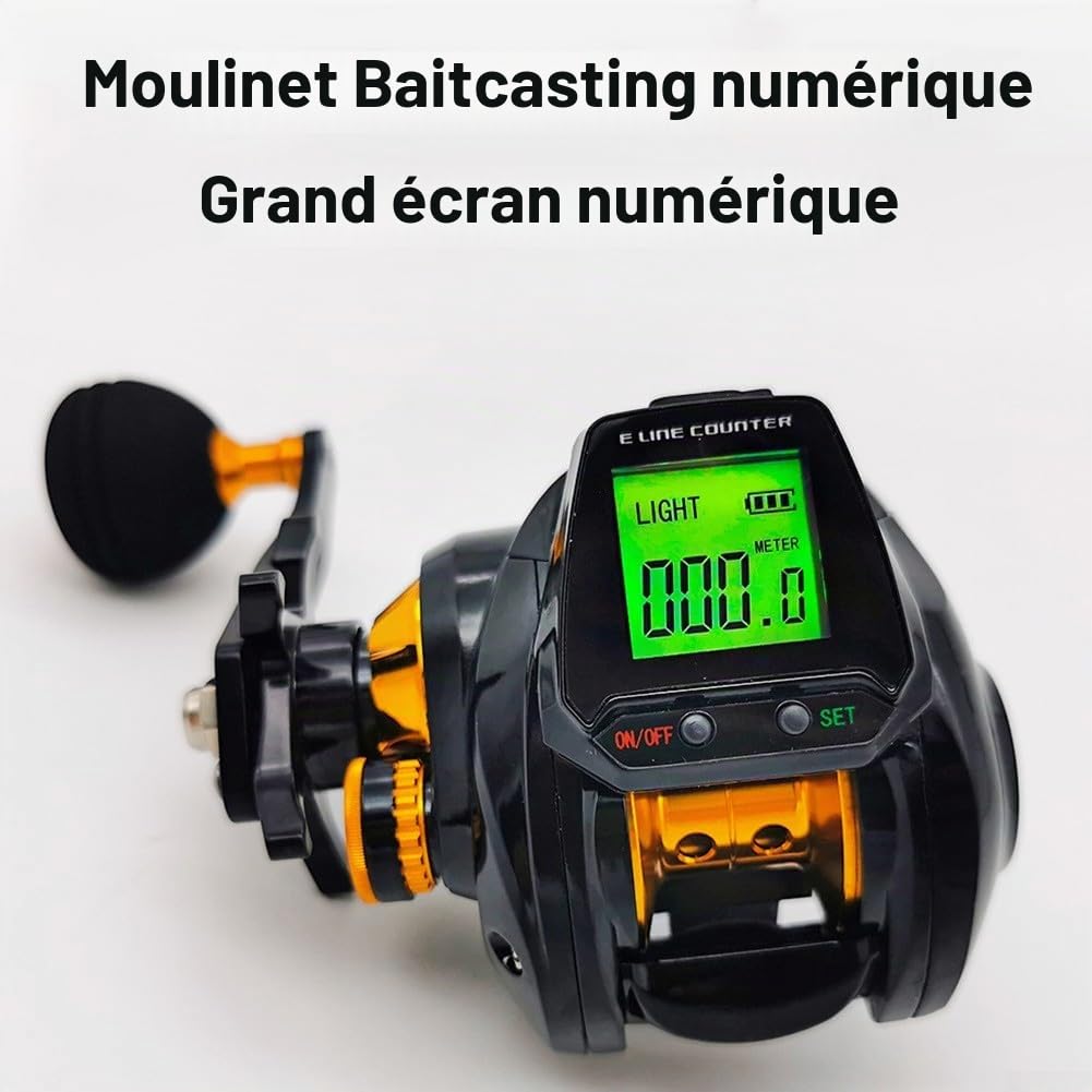 Moulinet de pêche numérique, moulinet de pêche à la traîne, moulinet de pêche numérique 6.3:1 avec compteur de ligne précis, grand écran