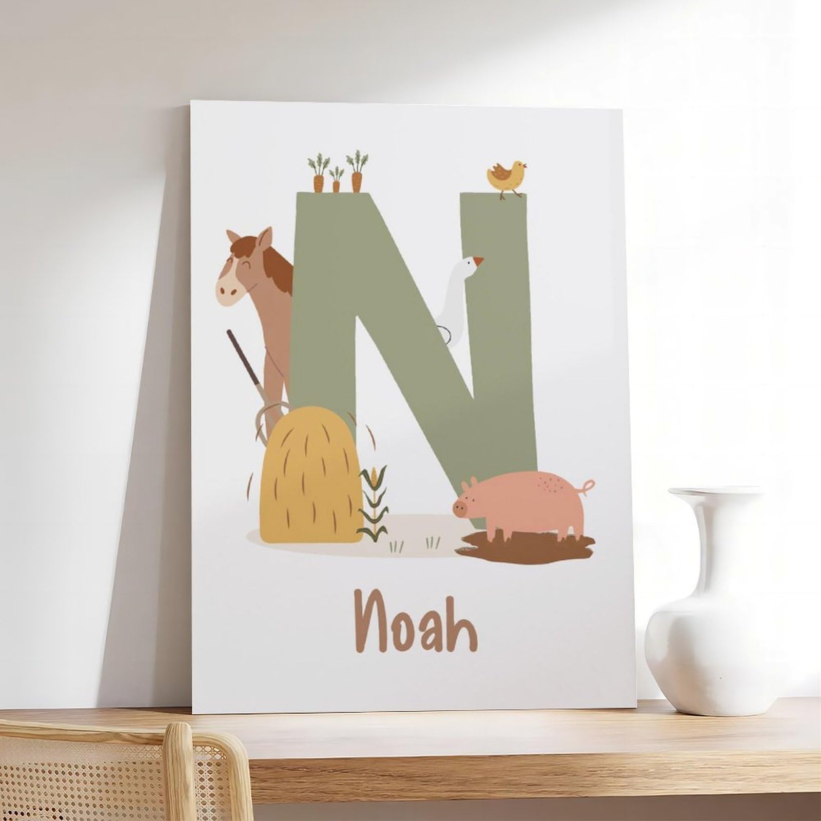 Poster sur toile avec thèmes éducatifs de l'alphabet de A à Z (13) - Décoration murale pour salon, chambre à coucher - 30 x 45 cm