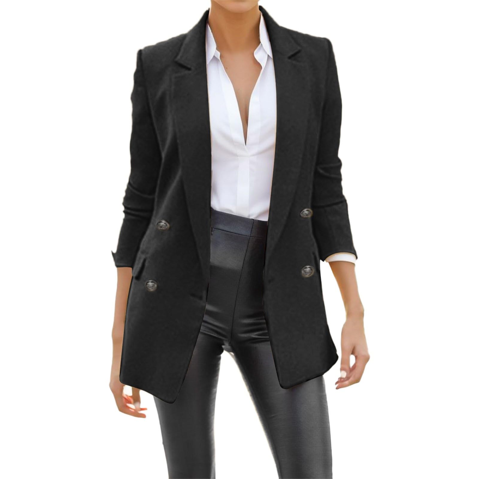 Generisch Blazer élégant pour femme - Veste de costume élégante à manches longues unie pour femme - Cardigan élégant - Tenue mi-longue polyvalente