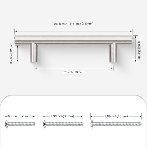 Miniatura 2 de Manijas de acero inoxidable de estilo europeo para puertas y cajones de muebles de cocina, disponibles en diferentes tamaños y paquetes