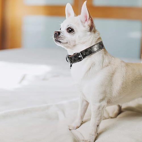 Miniatura 3 de Collar de perro para perros pequeños, medianos y grandes, collares para mascotas, hembras y niños, collar de piel sintética con estampado a cuadros,