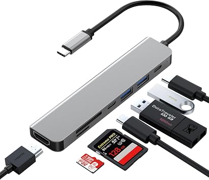 7 in 1 USB C Hub Docking Station With 4K HDMI, 100W PD, 5Gbps Data Ports, TF/SD Card Reader for Laptop, MacBook Pro/Air, Mac, Dell, HP, ASUS, Acer, Steam Deck