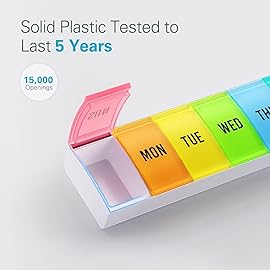 Barhon Medium Size Pill Organizer Weekly, 7 Day Medicine Pill Organizers, Daily Pills Box Case Travel for Big Vitamin Supplements Fish Oil, Multi-Colored