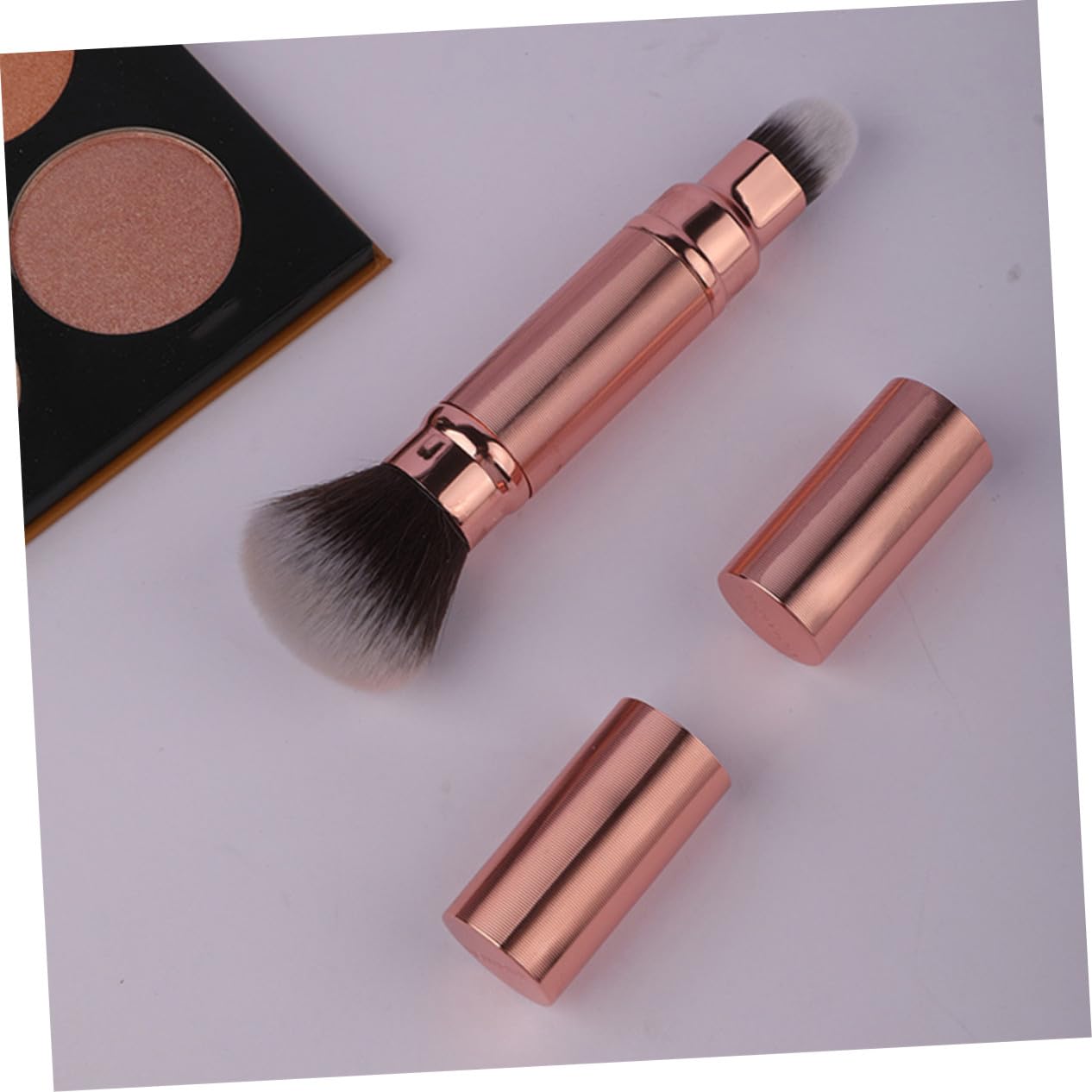 Gatuida Pennelli Trucco da Viaggio 2 Pezzi Double-ended con Setole Morbide e Design Retrattile con Cappuccio per Applicazione Uniforme di Fondotinta e Blush in Ufficio e Viaggio