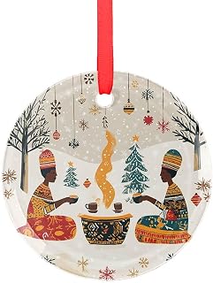 Ethiopian Coffee Ceremony Folk Art Glass Ornament for Home Decorations X-mas Tree Hanging Ornament Gifts for House Warming Wedding Heirloom Keepsake