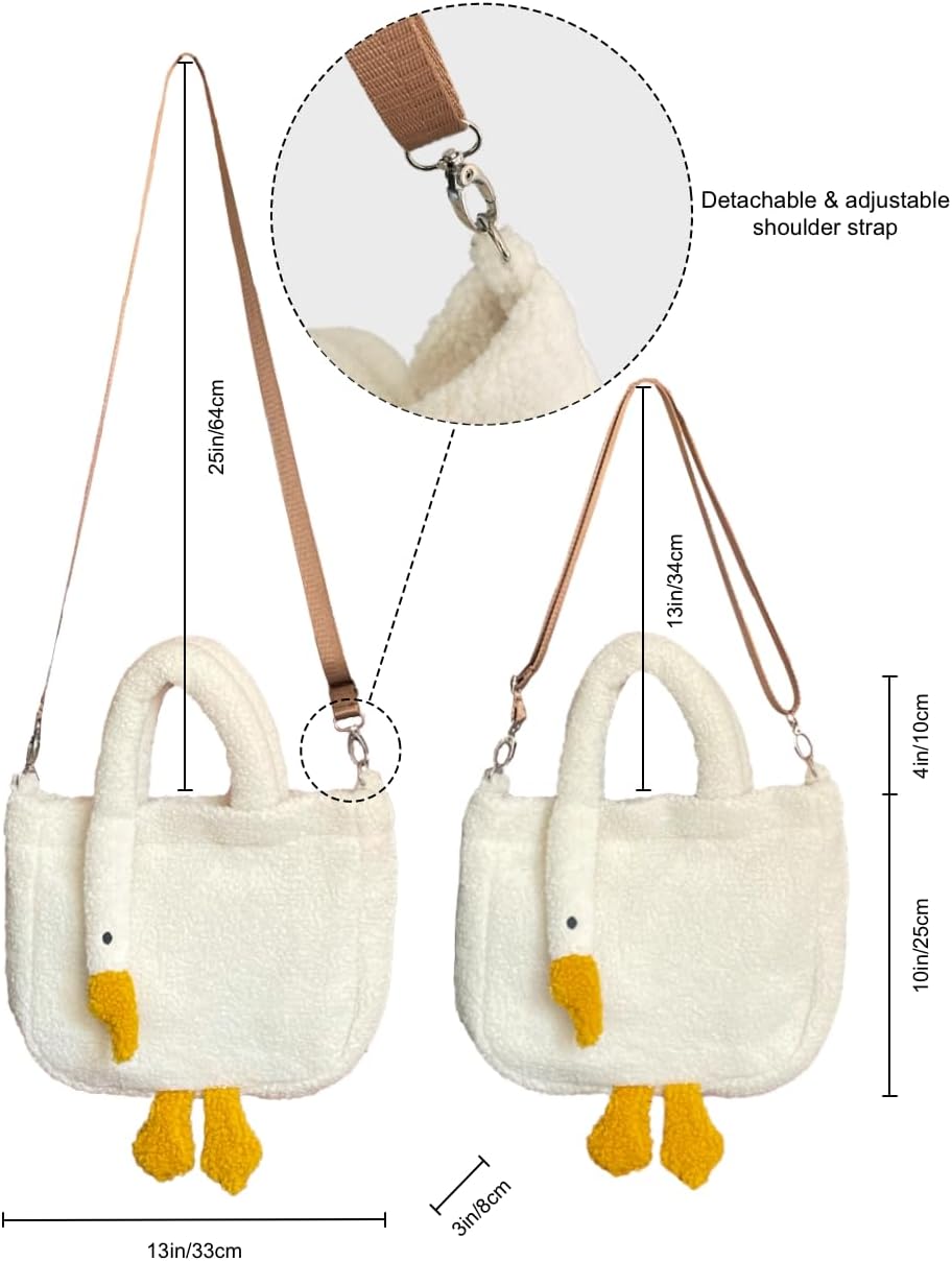 Women Cute Plush Goose Bag Funny Novelty Goose Purse Tote Handbag Shoulder Shopper Bag