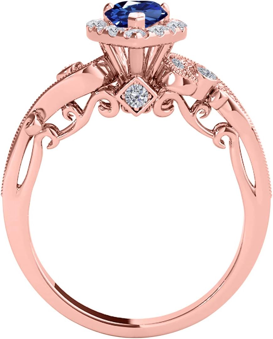 MauliJewels 1.35 Carat Pear Shape Sapphire & Round Diamond Ring for Women in 10K Rose, White and Yellow Gold, Prong Setting Engagement Wedding Jewelry