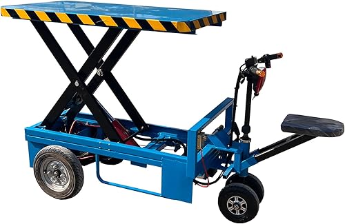 3-Wheel Electric Scissor Lift Cart, Ride-On Hydraulic Lifting Platform Trolley, 