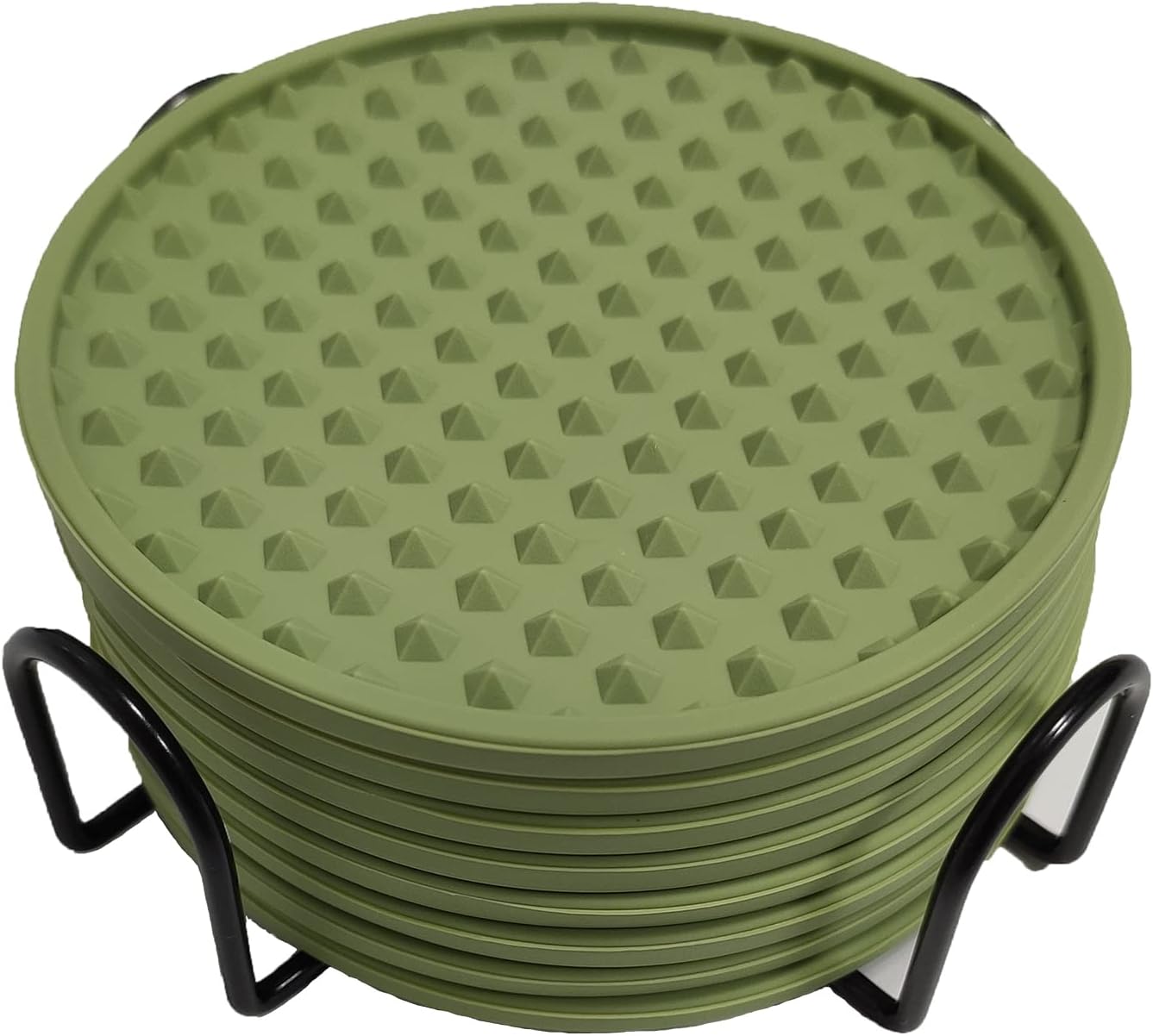 Silicone Coasters 8 Pack, Thickened Drink Coasters, Cup Mat Suitable for Kinds of Cups, Non-Slip, Non-Stick, Stay Put (Green)