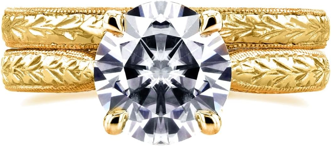 Kobelli Moissanite Antique Style Cathedral Bridal Set 1 1/2 CTW in 14k Yellow Gold, Size 9.5, Yellow Gold