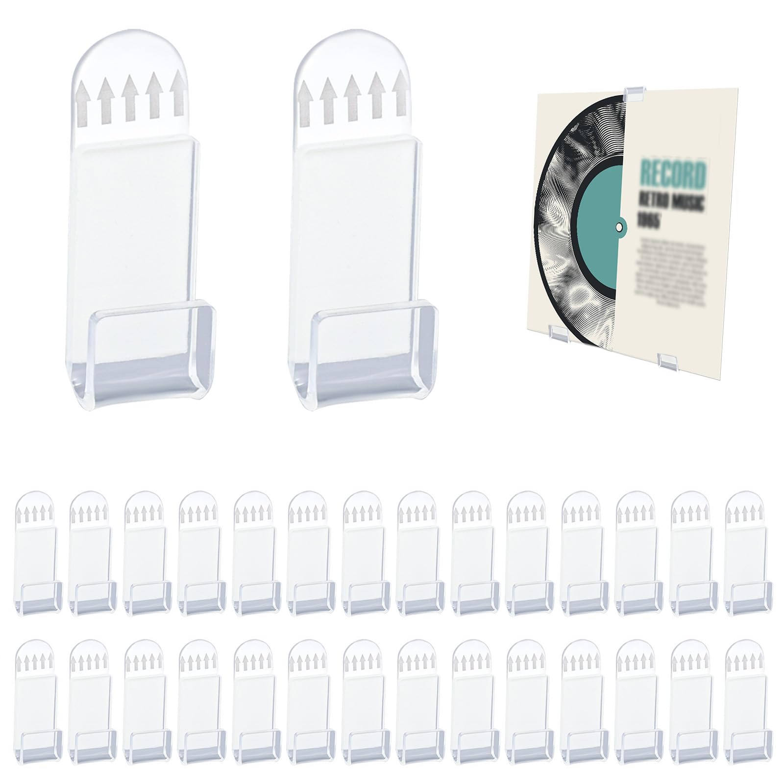 PEUTIER 30pcs Support Mural pour Disque Vinyle, Acrylique Support Mural pour Vinyle Auto-Adhésif Vinyl Record Wall Mount Minimaliste pour Collection de Cartes d'Affichage de CD LP (Transparente)