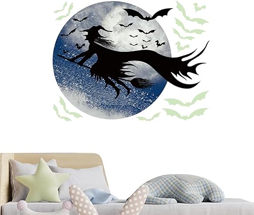 Miniatura 3 de Calcomanías de pared de Halloween que brillan en la oscuridad, calcomanías de pared de bruja, murciélagos, calcomanías luminosas para ventana,